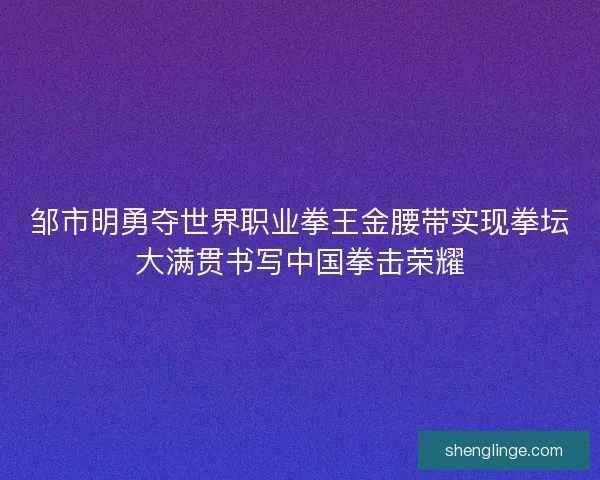 邹市明勇夺世界职业拳王金腰带实现拳坛大满贯书写中国拳击荣耀